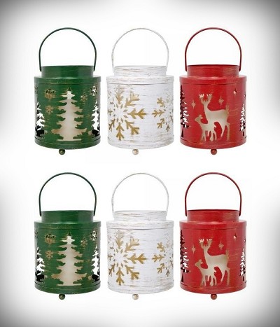 Metal Holiday Icon Lantern Assortment 5 Inch Set of 6 