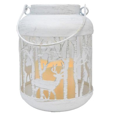 White Woodland LED Lantern with Timer Set of 2 