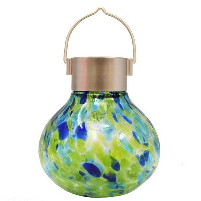 Solar Blown Glass Lantern Green & Blue 