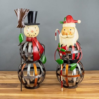 Snowman 25" and Santa Claus 23" Recycled Metal Door Greeters 