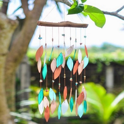 Coral and Teal Beaded Glass Windchime 