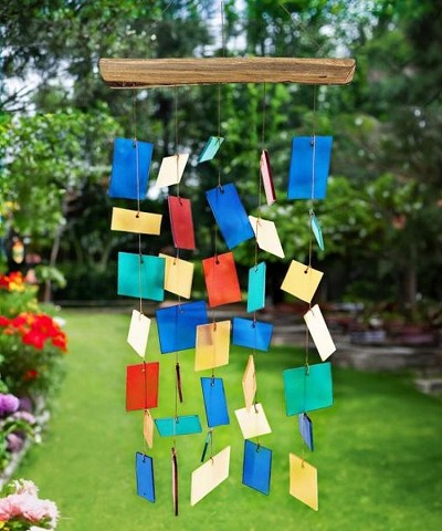 Retro Beveled Squares Glass Windchime 