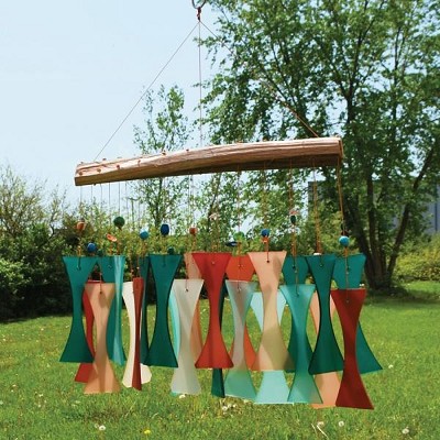 Coral Teal Beaded Cast-Off Glass Windchime 