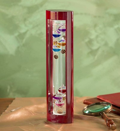 Galileo Glass Thermometer  w/Cherry Finish Wood Frame 11" 