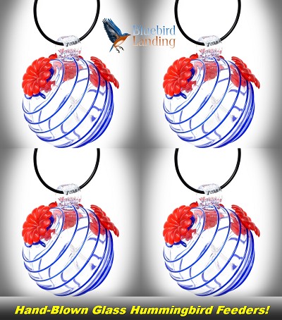 Blue Swirls Blown Glass Hummingbird Feeder Set of 4 