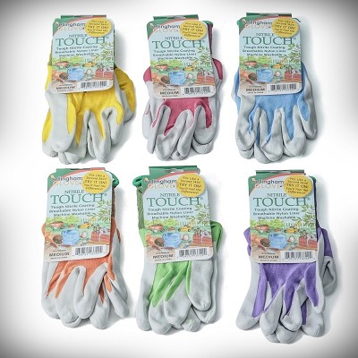 Nitrile Touch Garden Gloves Medium Assorted Colors 6/Pack 