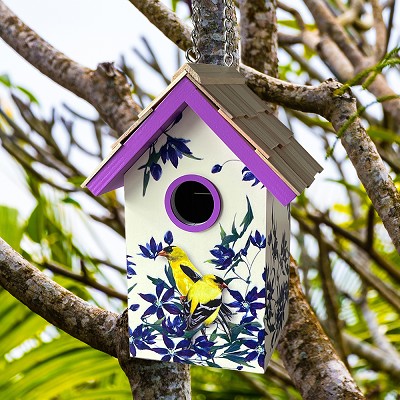 Standard Cottage Botanical Print Bird House Goldfinch & Clematis 