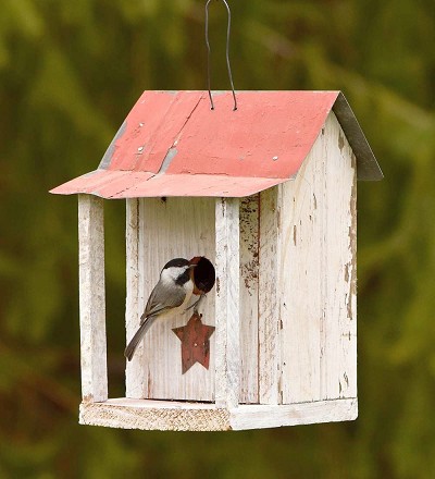 Beavertown Bird Shack Birdhouse White w/Red Roof 
