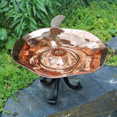 Achla Copper Hummingbird Birdbath with Tripod Stand 