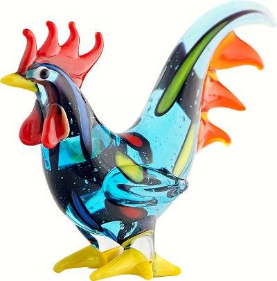 Milano Art Glass Animals Rooster Blue 