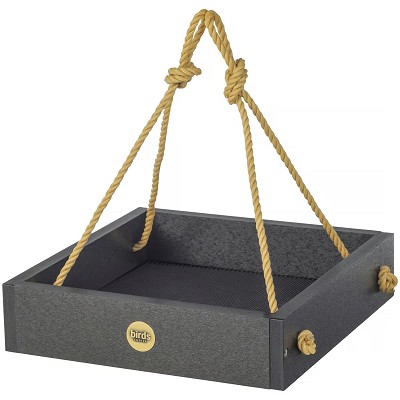 Modern Farmhouse Recycled Poly Small Hanging Platform Bird Feeder Black 