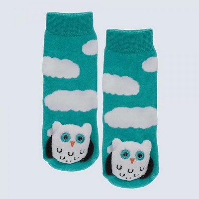 Blue and White Owl Toddler Slipper Socks 