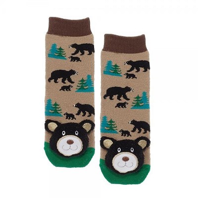 Black Bear & Cub Toddler Slipper Socks 