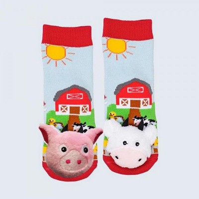 Cow and Pig Mismatch Toddler Slipper Socks 
