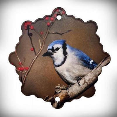 Blue Jay and Berries Snowflake Ornament 