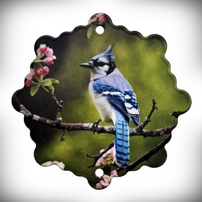 Blue Jay with Flowers Snowflake Ornament 