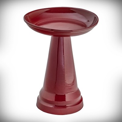Burgundy Glazed Stoneware Birdbath Set 