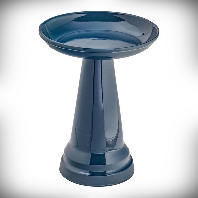 Midnight Blue Glazed Stoneware Birdbath Set 