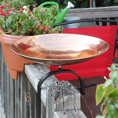Achla Polished Copper Birdbath with Over Rail Bracket 