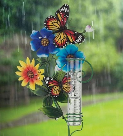 Butterfly Flower Rain Gauge Garden Stake 