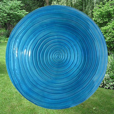 Blue Swirls Embossed Glass Birdbath 