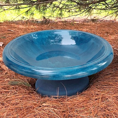 Tierra Fiber Clay Birdbath w/Small Base Azure Blue 