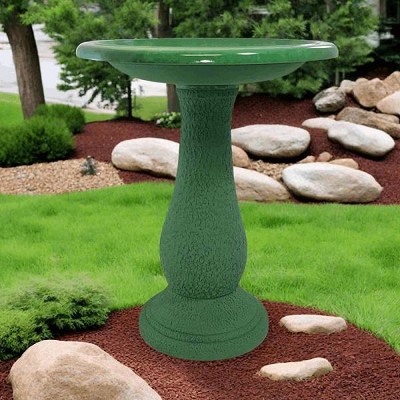 Tierra Garden Kale Green Fiber Clay Bird Bath with Pedestal Base 
