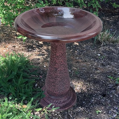 Tierra Garden Antique Brown Fiber Clay Bird Bath with Pedestal Base 
