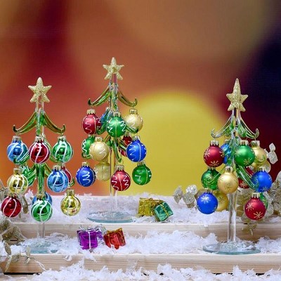 World Artisan 8 Inch Miniature Glass Christmas Tree Assortment Set of 3 